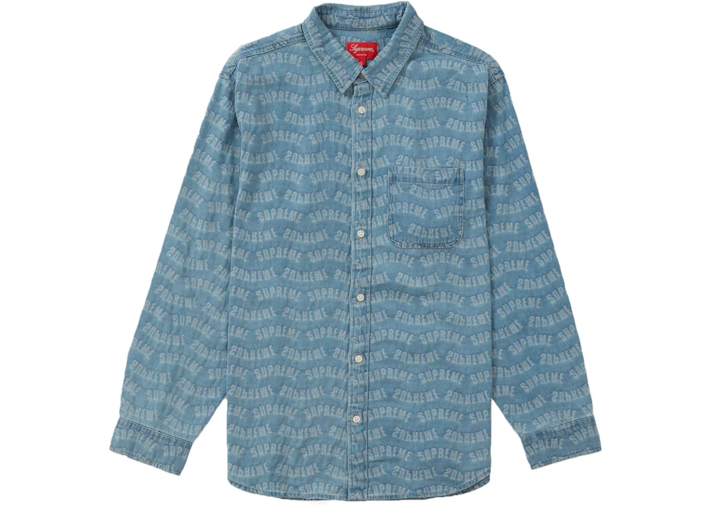 Мужская рубашка из джинсовой ткани с жаккардовым узором Supreme Arc Jacquard Denim Shirt, Blue