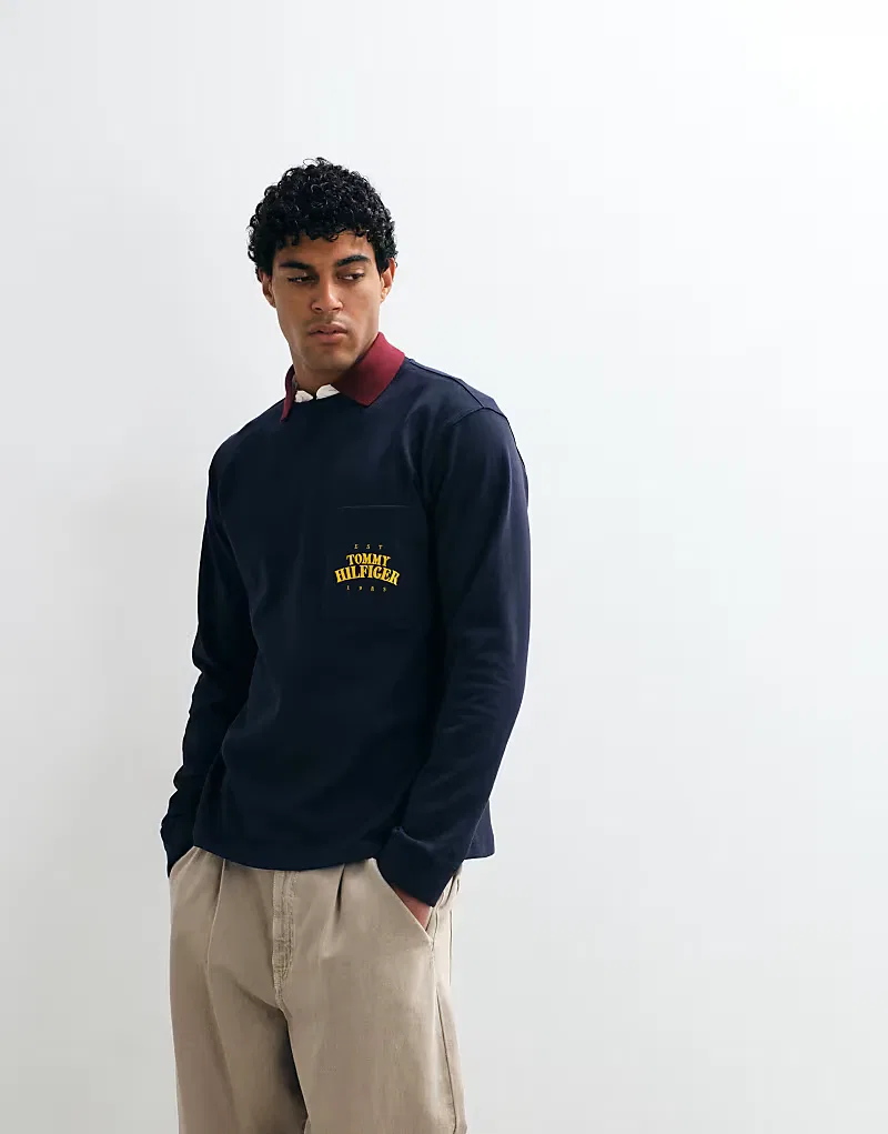 Футболка свободного кроя с длинными рукавами и логотипом Tommy Hilfiger в темно-синем цвете