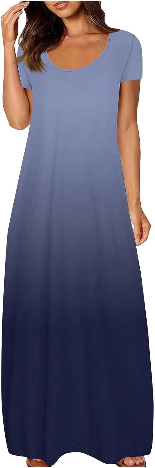 Женское летнее платье макси градиент Casual, Navy