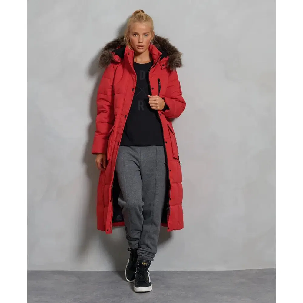 Женская длинная парка с искусственным мехом Superdry Everest, ROT — фото 2