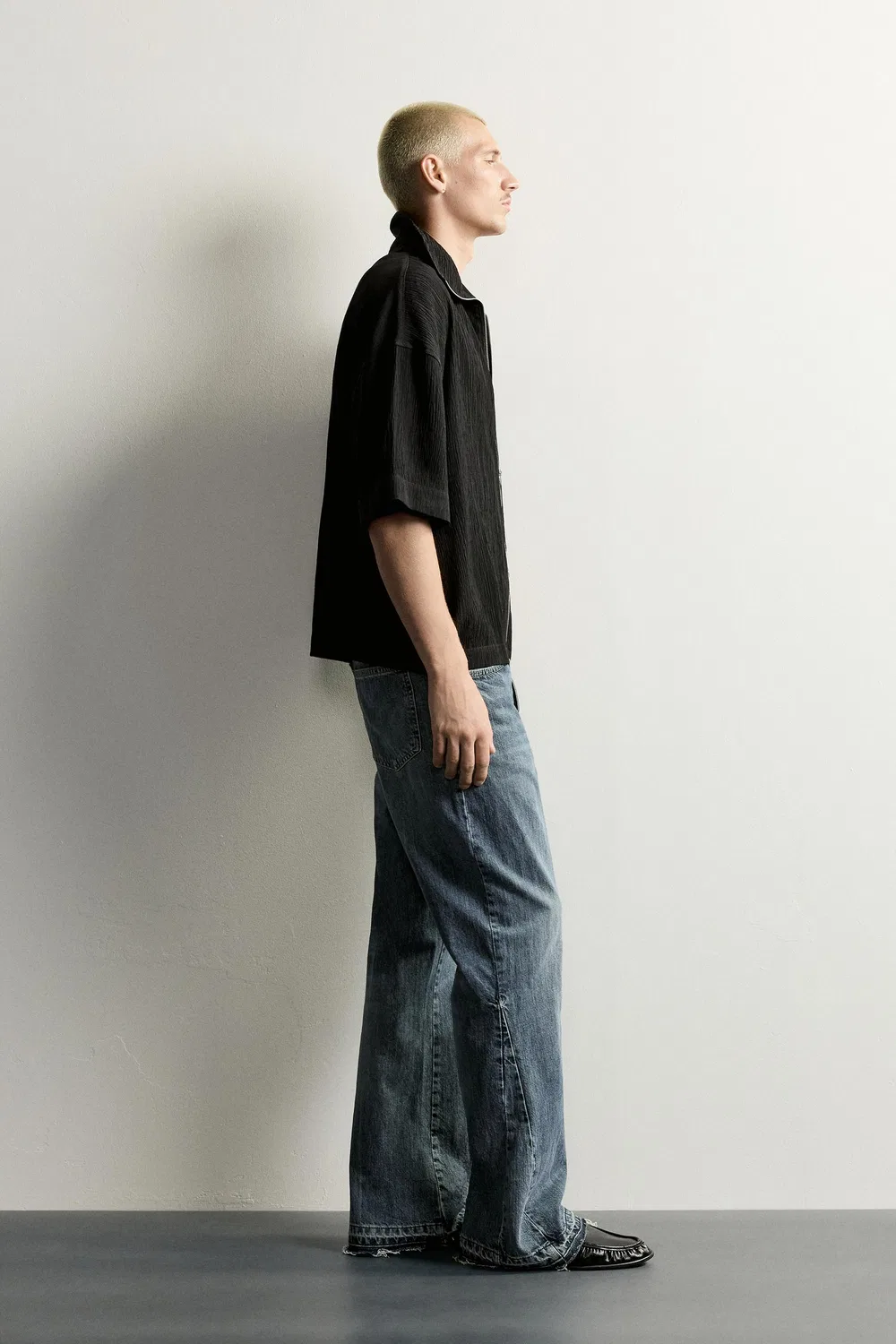 Текстурированная рубашка свободного кроя ZARA, Black — фото 4