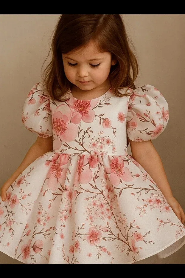 Детское платье для девочек с принтом Floral Printed Organzeli Ilknur Karaca Design, Multicolor