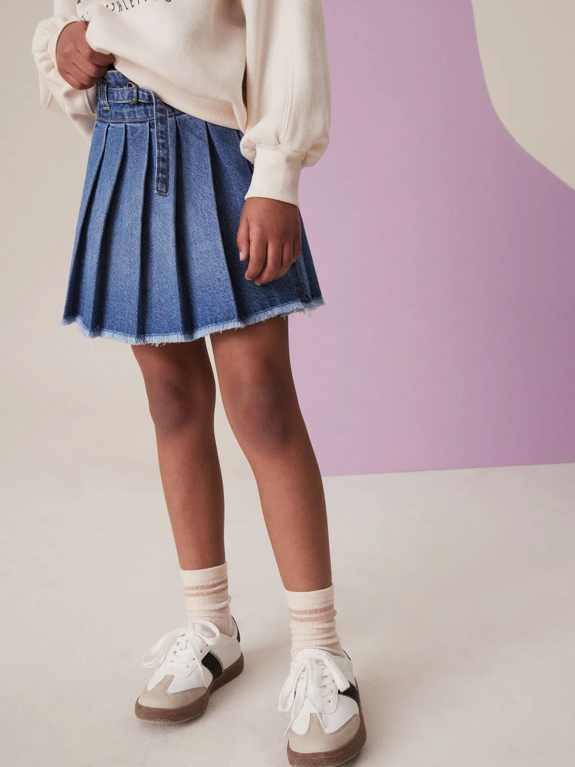 Юбка джинсовая плиссированная Mid Blue Denim Pleated Skirt Next, средний синий