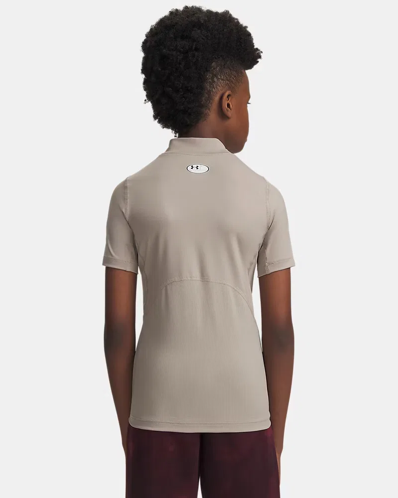 Футболка с коротким рукавом и высоким воротом HeatGear Mock UnderArmour, Timberwolf Taupe/White — фото 2