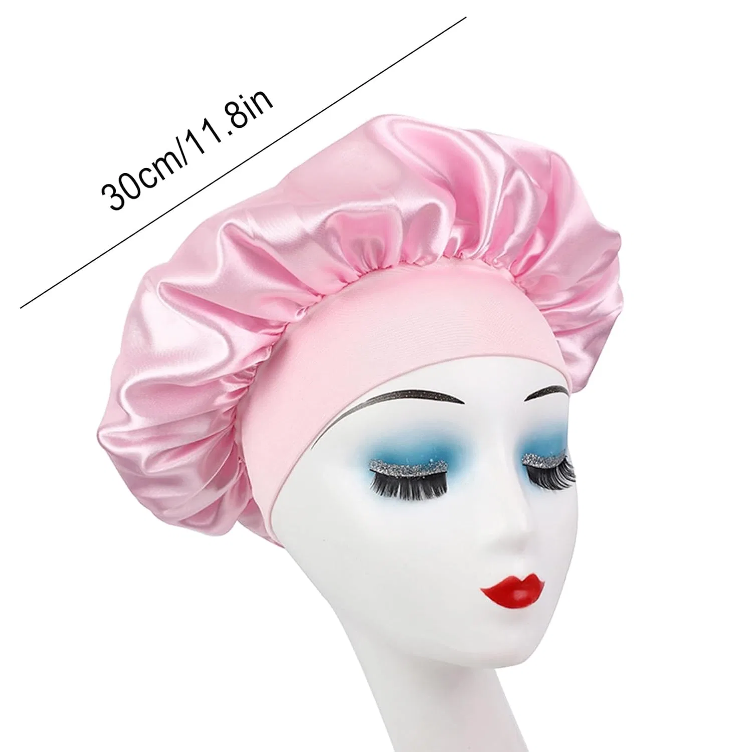 Шапочка для душаs Set, 2 Satin Шапочка для душаs + 2 Headbands, YCICHE, Black + Pink — фото 2