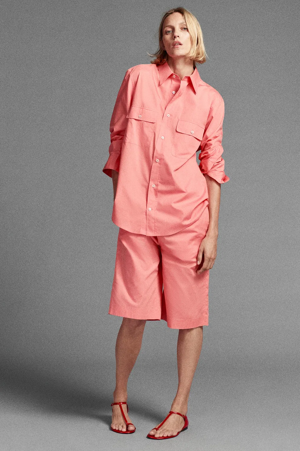 Шорты-бермуды в пижамном стиле от ZW COLLECTION ZARA, Peach