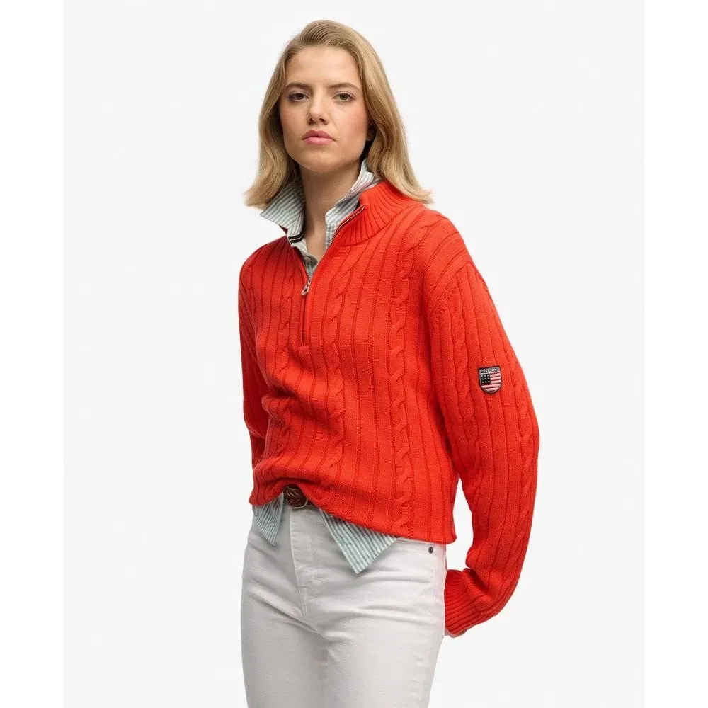 Свитер половинная молния Superdry Slouchy Cable Superdry, оранжевый — фото 4