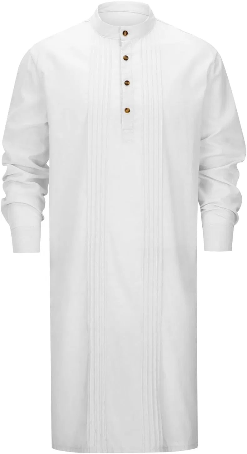 Мужская рубашка-кафтан с длинным рукавом, Cotton Linen, белый — фото 2