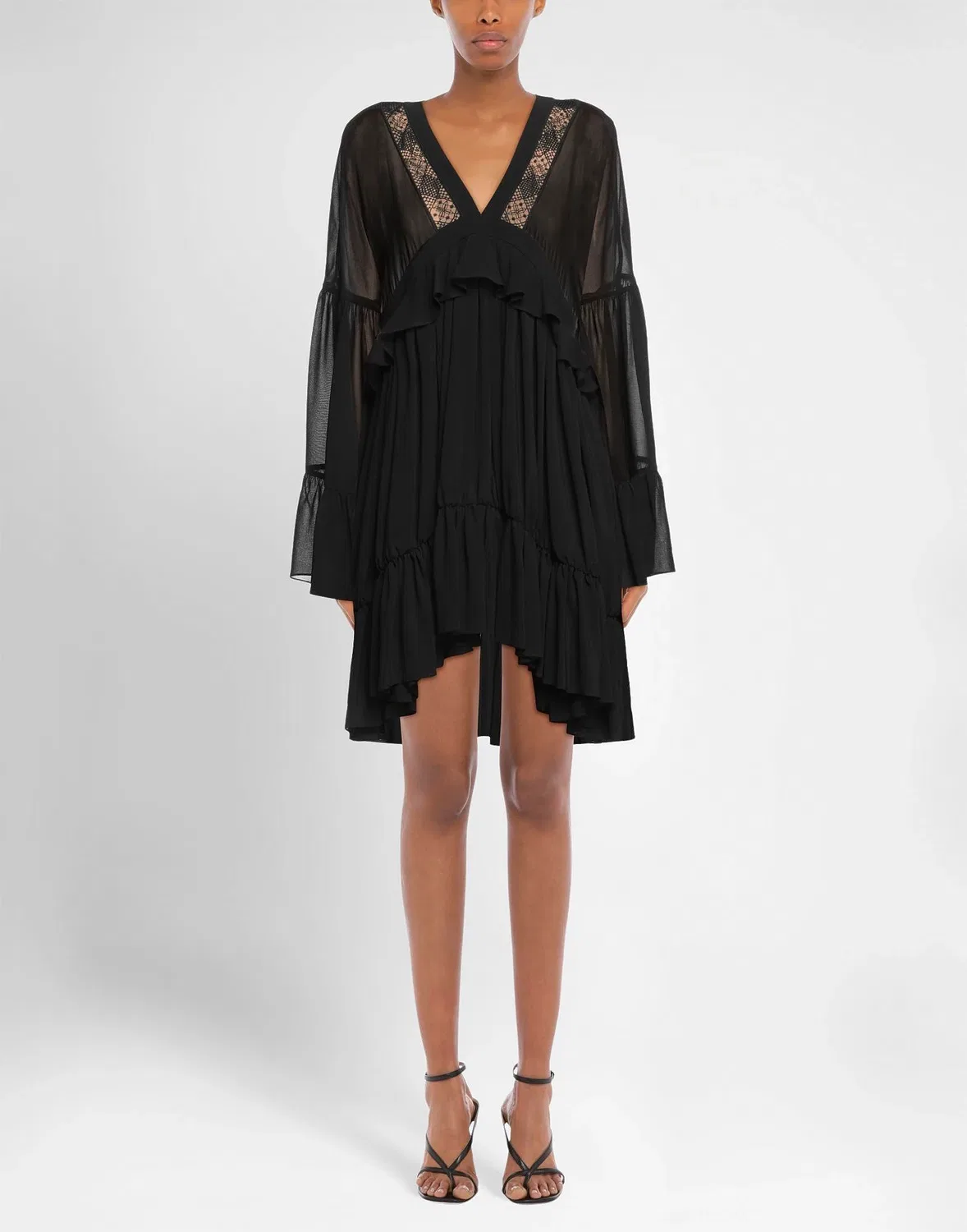 Женское платье-трапеция с кружевом Lace Saint Laurent, черный — фото 4