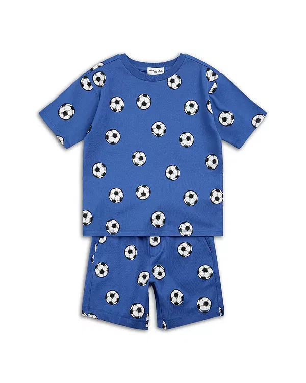Детский комплект для мальчиков с принтом Soccer Print Tee & Shorts Set Miles The Label, Royal