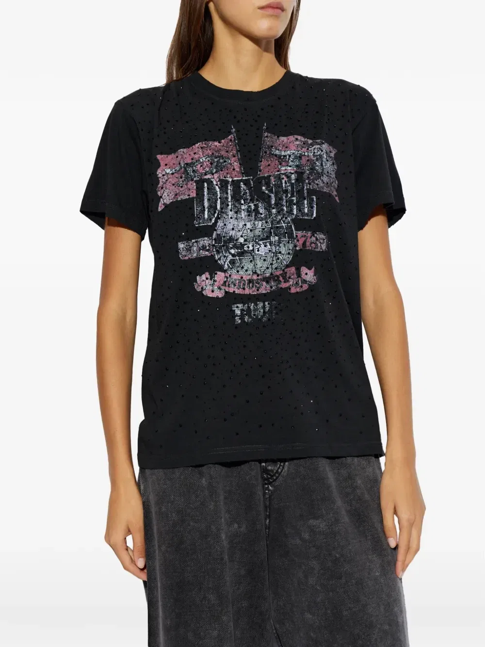 Футболка T-Marly с принтом и украшениями DIESEL, черный — фото 3