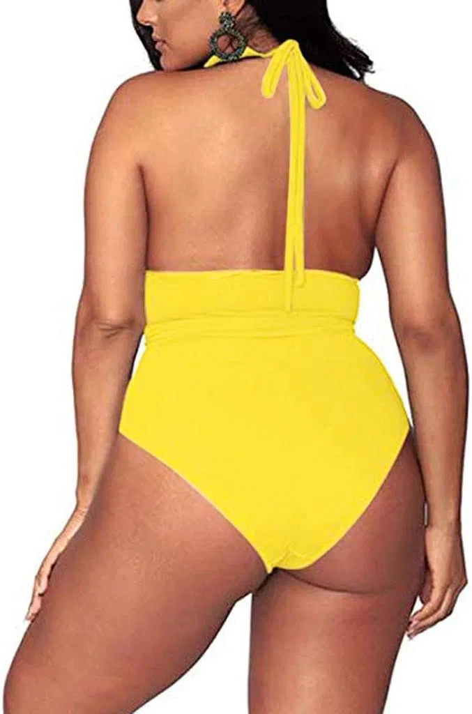 Женский купальный костюм бикини с высокой талией, Yellow — фото 4