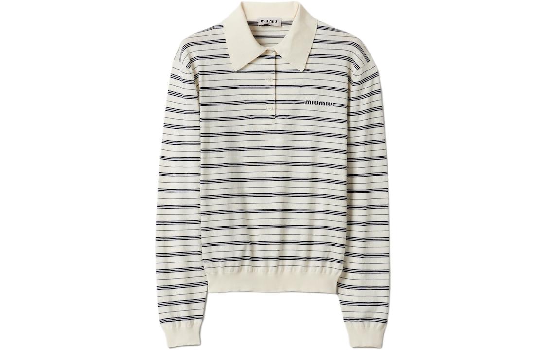 Рубашка поло женская Miu Miu Logo print Striped, слоновая кость