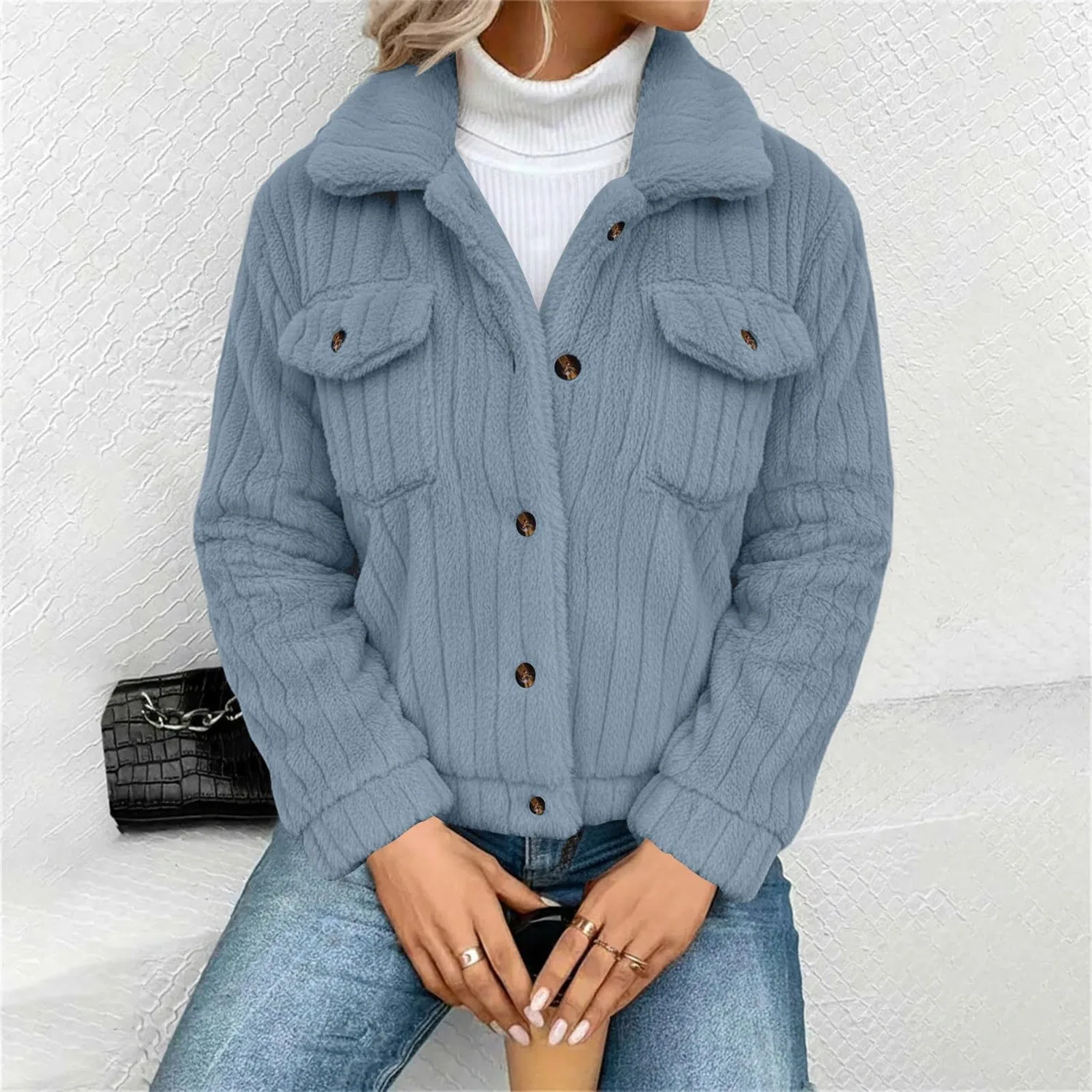 Женская куртка из флиса с принтом Teddy Fleece Jacket, azure — фото 3