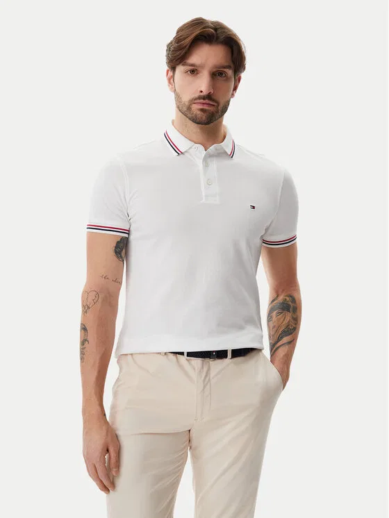 Поло slim fit Tipped Tommy Hilfiger, белый