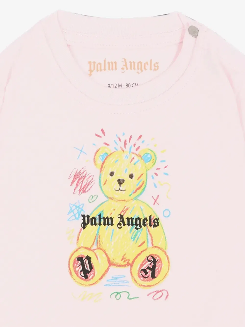 Футболка с принтом плюшевого мишки Palm Angels Kids, розовый — фото 3