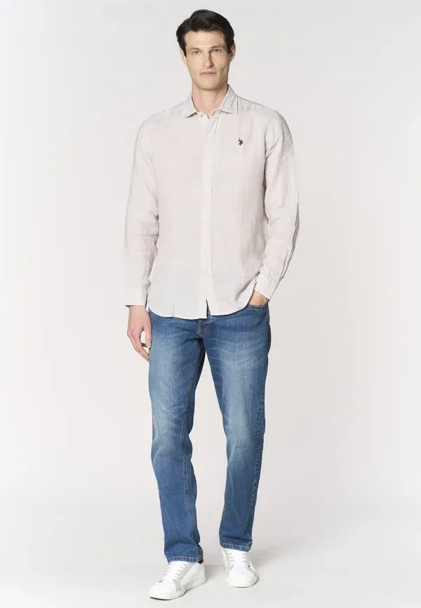 Рубашка льняная Shirt U.S. Polo Assn., Beige, бежевый — фото 2