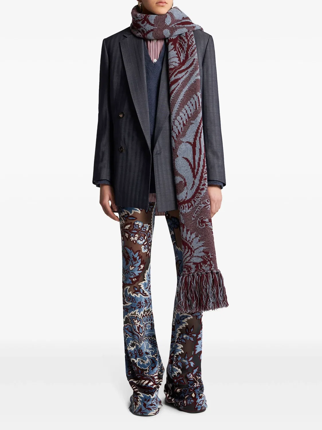 Двубортный жакет из шерсти ETRO, серый — фото 4