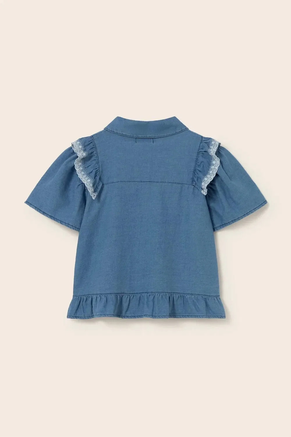Детская блузка для девочек с короткими рукавами-крылышками Chambray Denim Blouse my little cozmo, синий — фото 4