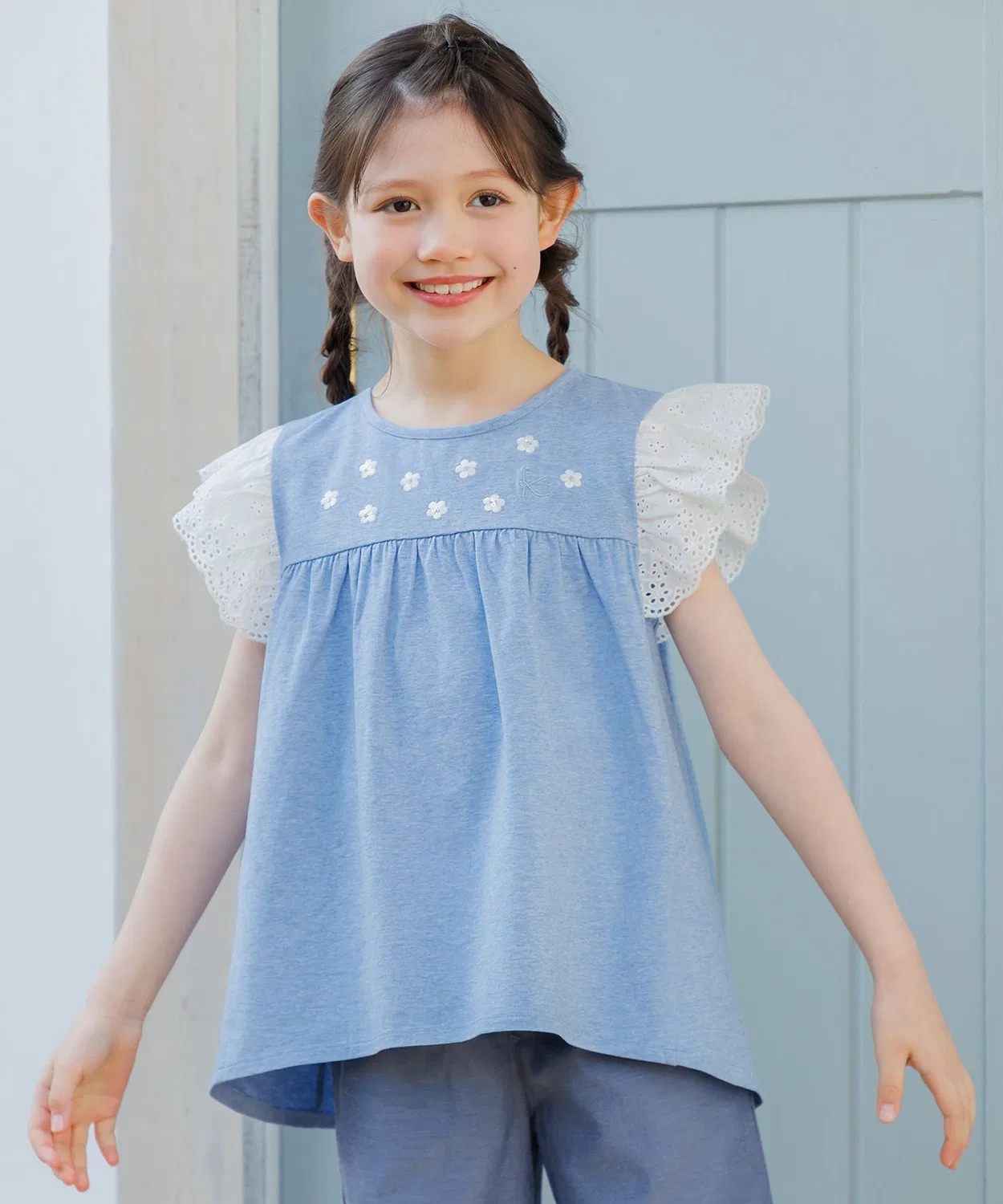 Детская туника с вышивкой petit fleur Kumikyoku KIDS, Blue