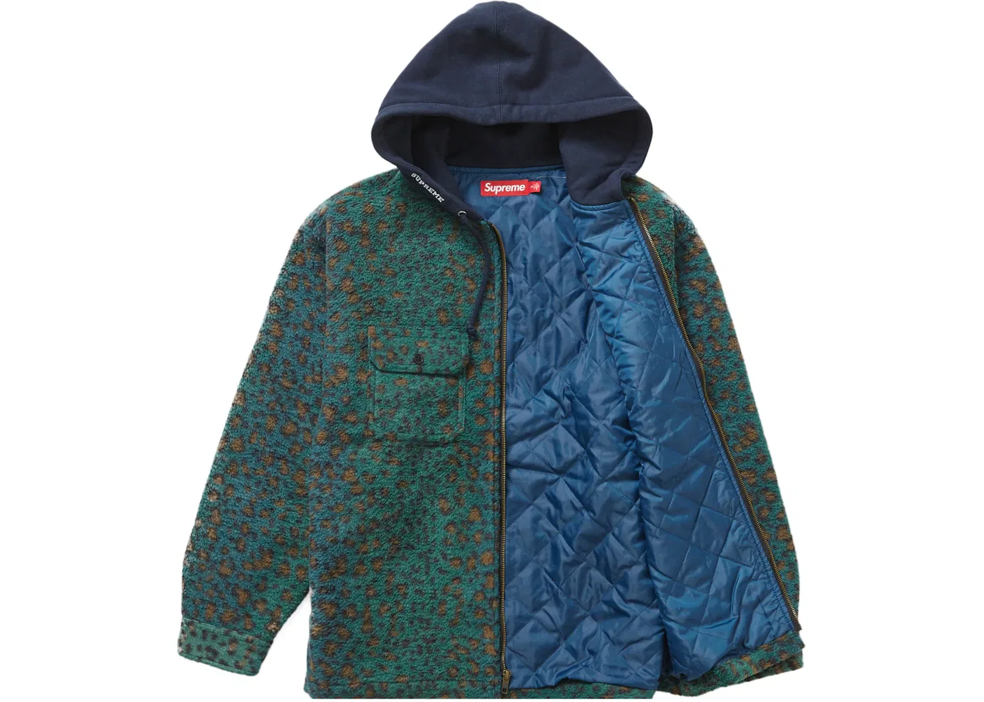 Мужская флисовая куртка-худи с капюшоном Supreme Shirt, Teal Leopard — фото 2