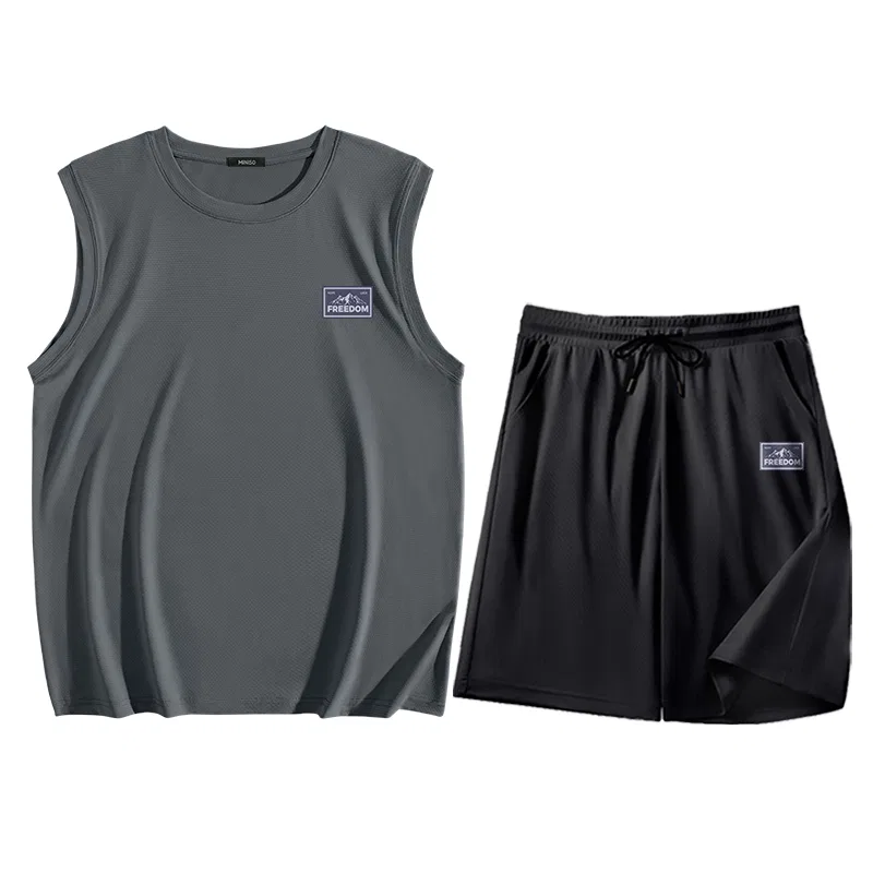 Детский спортивный комплект с принтом Continuous Mountains Chest Logo MINISO, Dark Gray Black