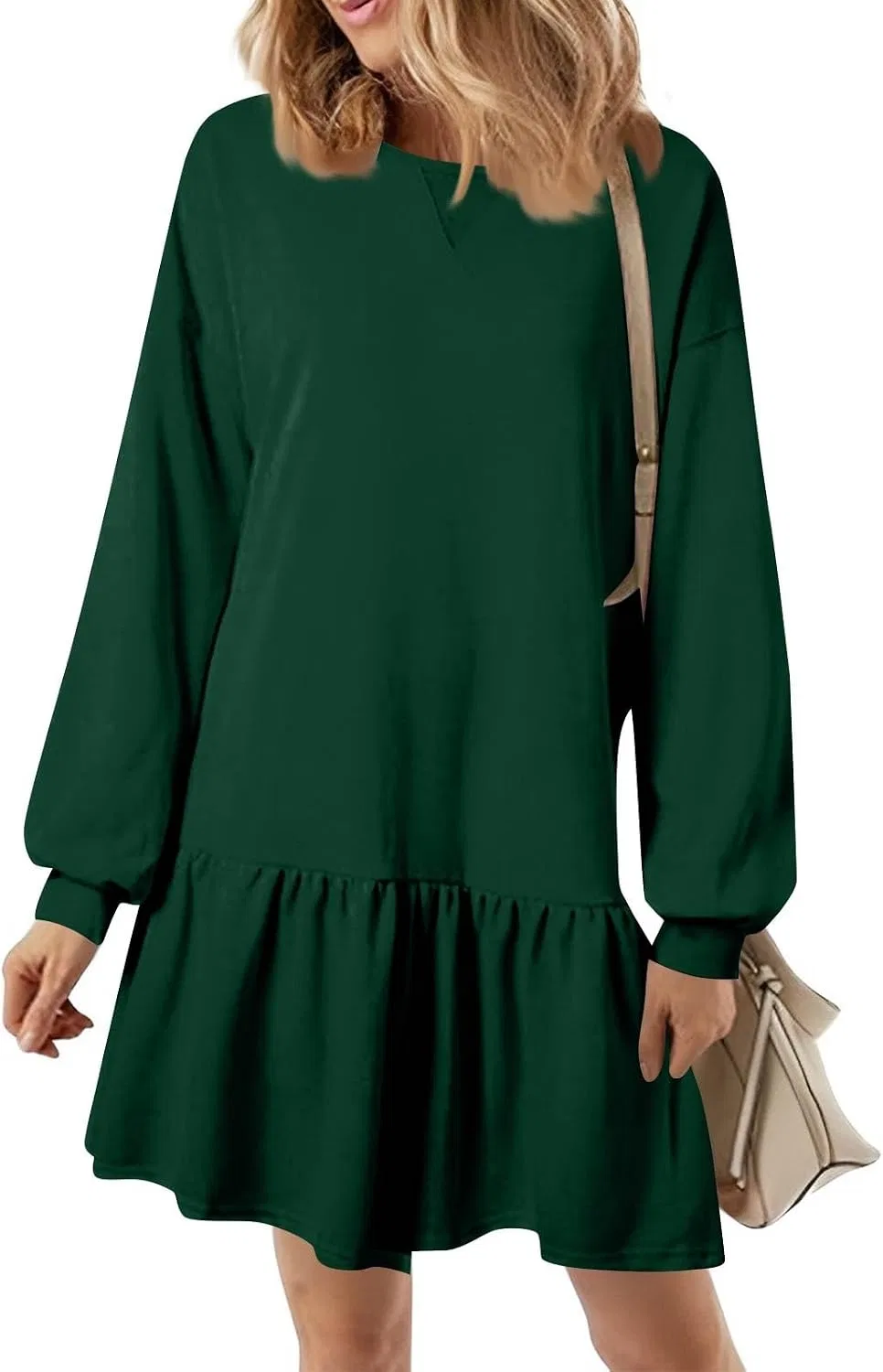 Женское мини-платье-свитшот свободного кроя с длинным рукавом, Dark Green