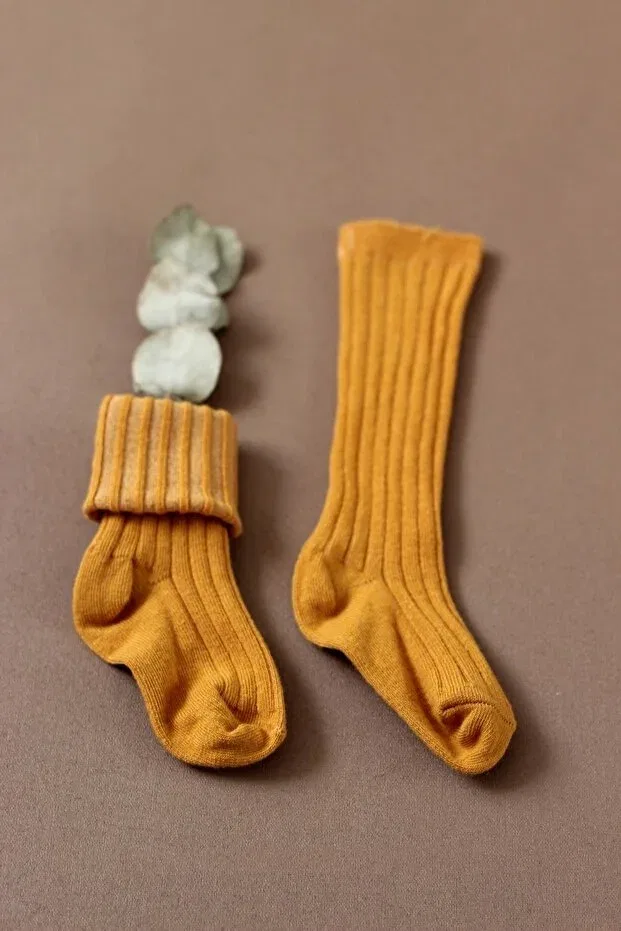 Детские носки для девочек хлопковые Mustard Knee-Length Baby Socks Babybek, Yellow — фото 3