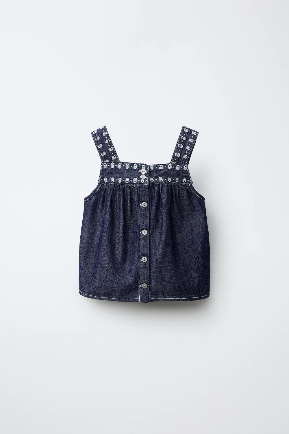Свободный джинсовый топ с цветочной вышивкой ZARA, Blue