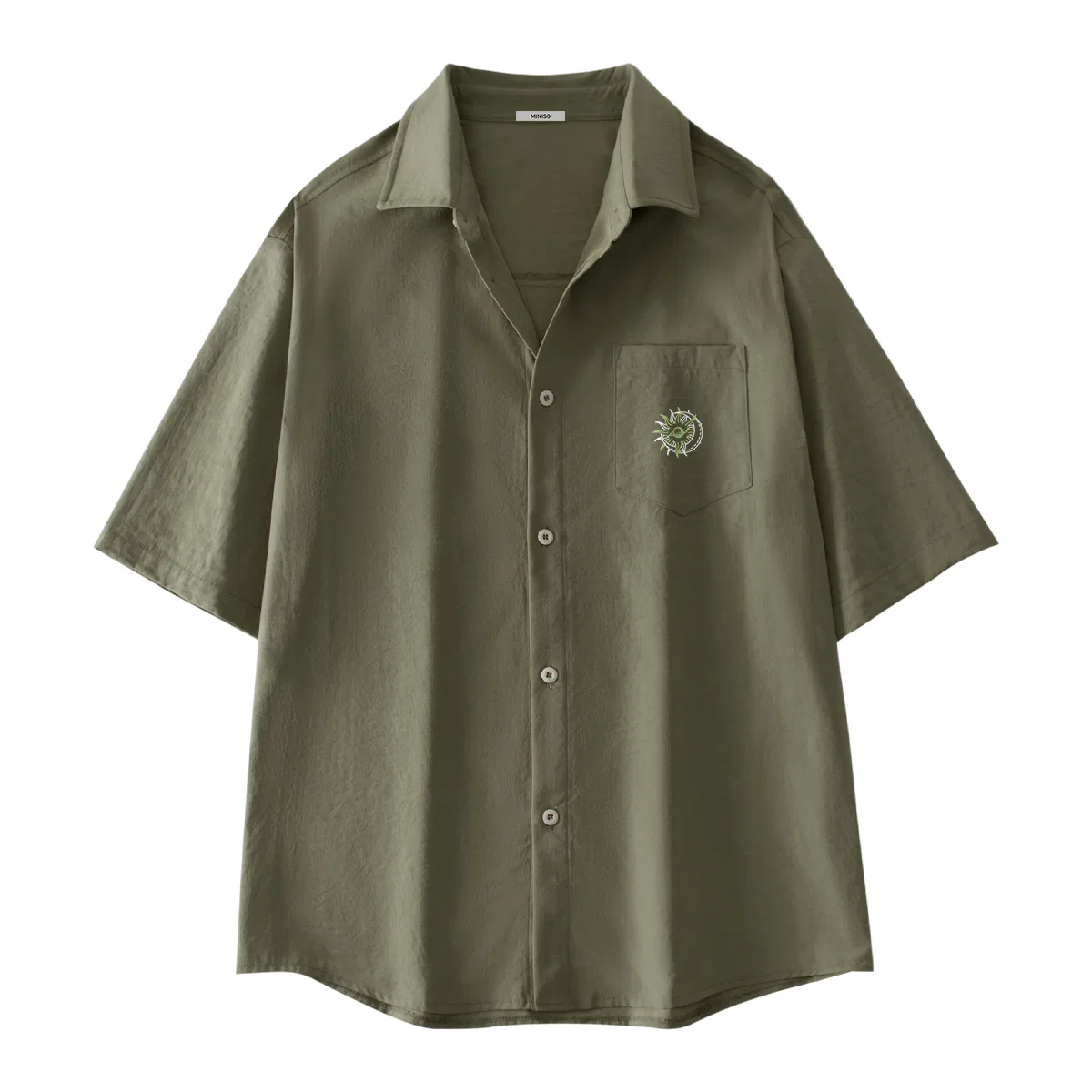 Детская рубашка с отложным воротником Flower Star Universe Chest Logo MINISO, Army Green