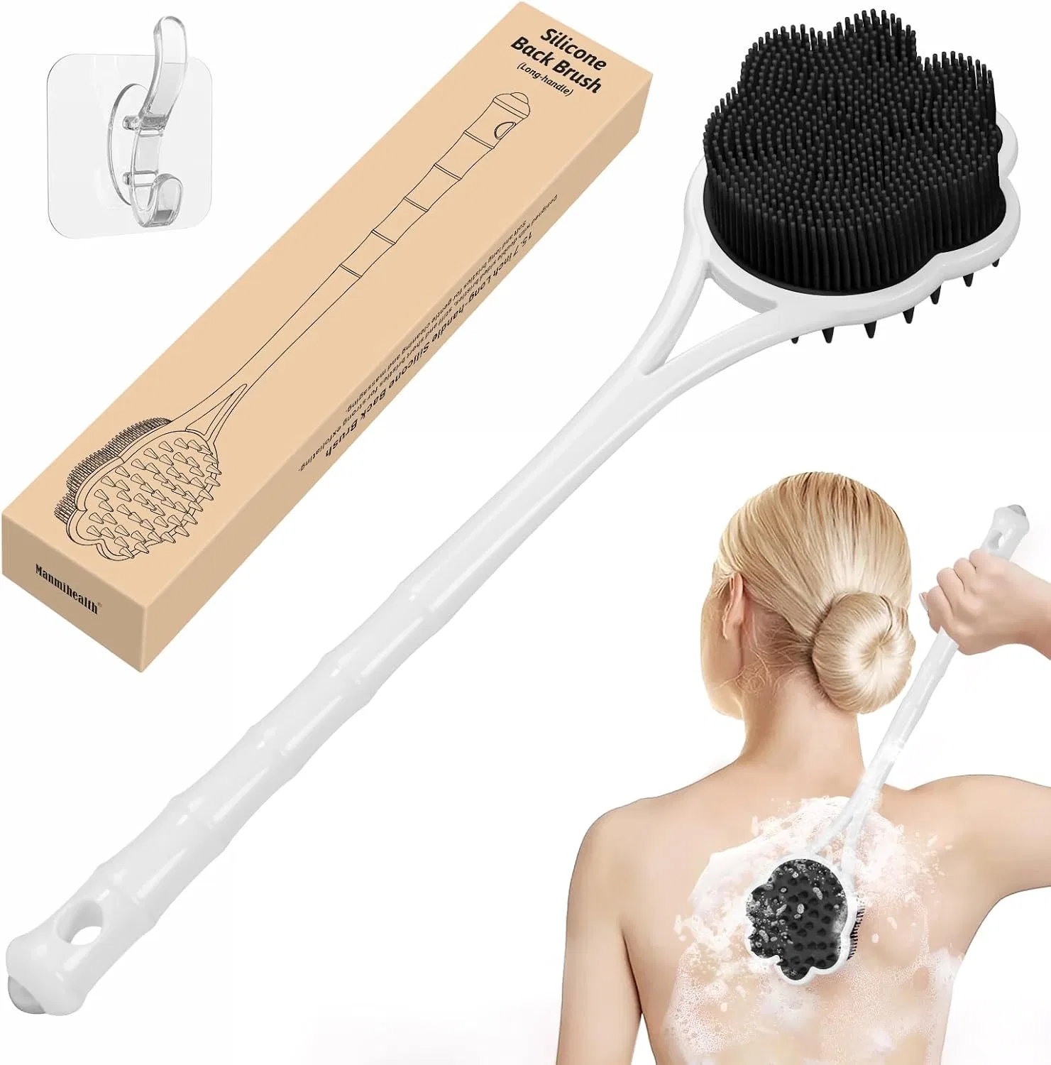 Щетка для душа с длинной ручкой, Manmihealth, Медвежонок, 40 см, Black