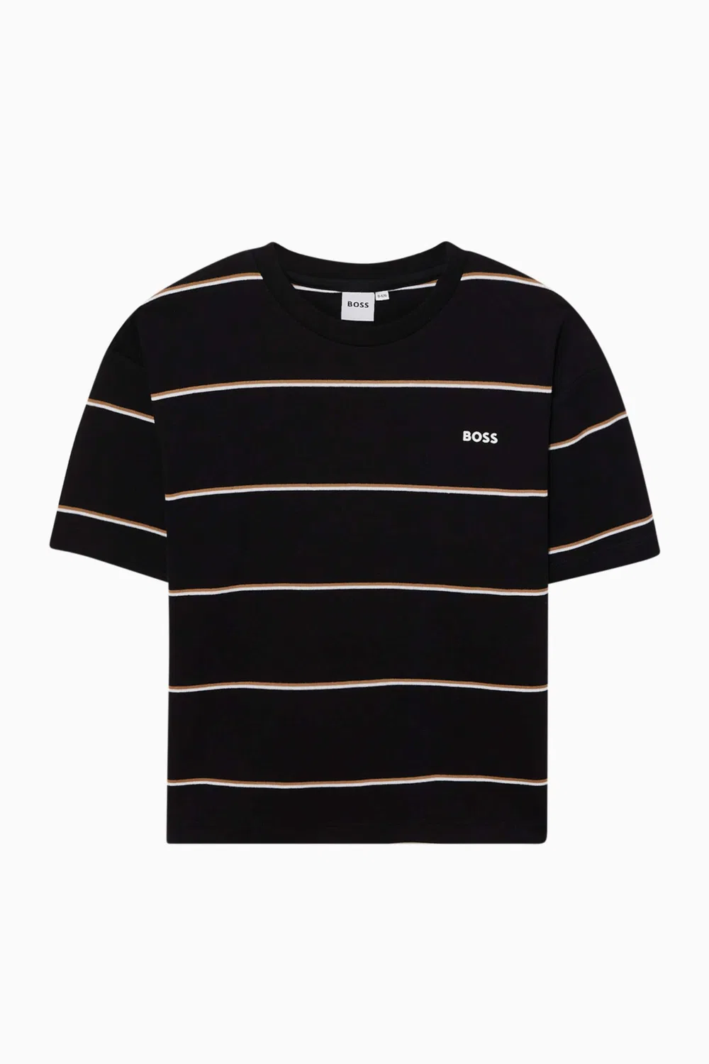 Футболка в полоску хлопковая BOSS Kidswear, черный
