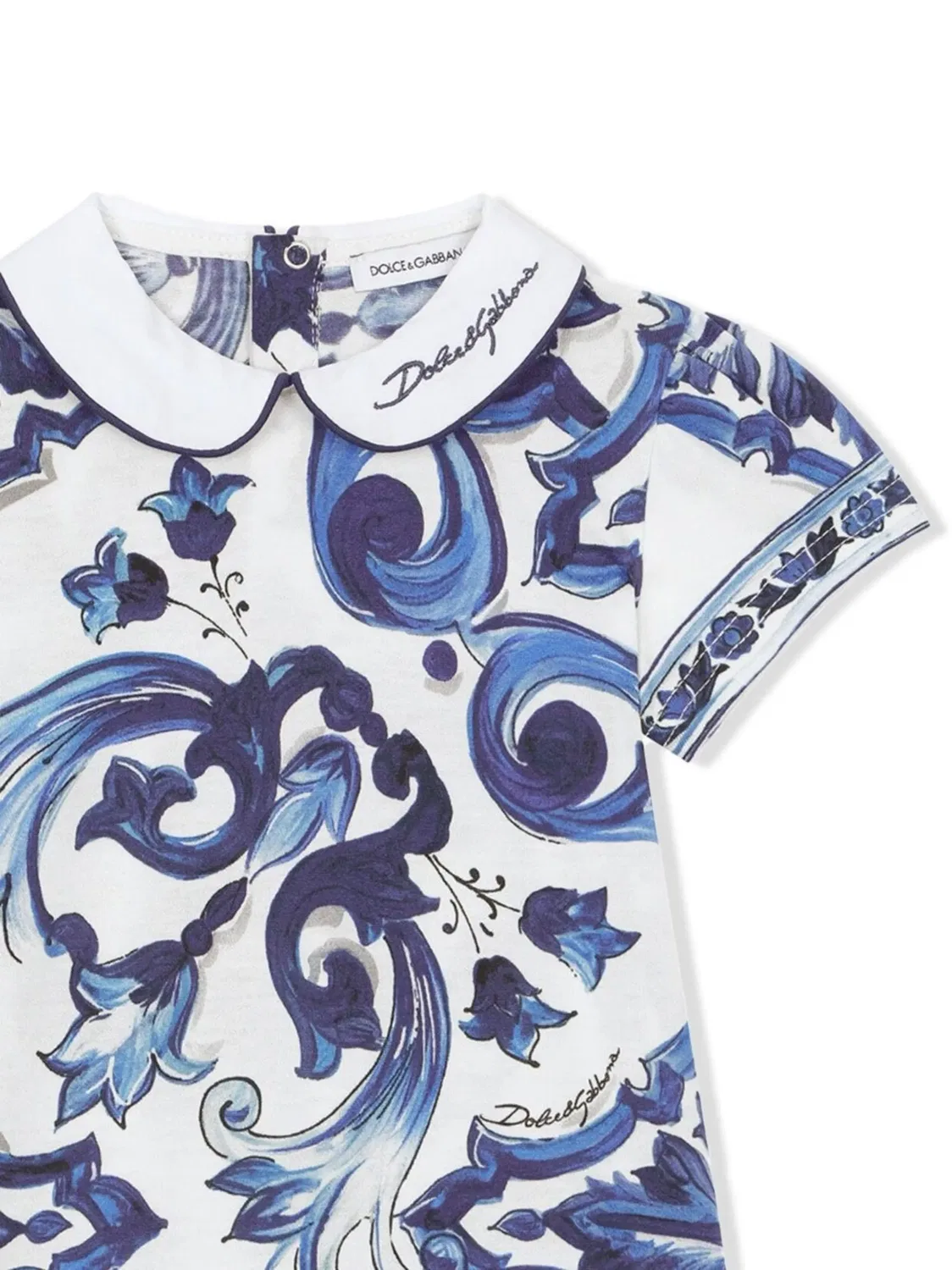 Комплект из комбинезона и повязки на голову с принтом Majolica Dolce & Gabbana Kids, синий — фото 4