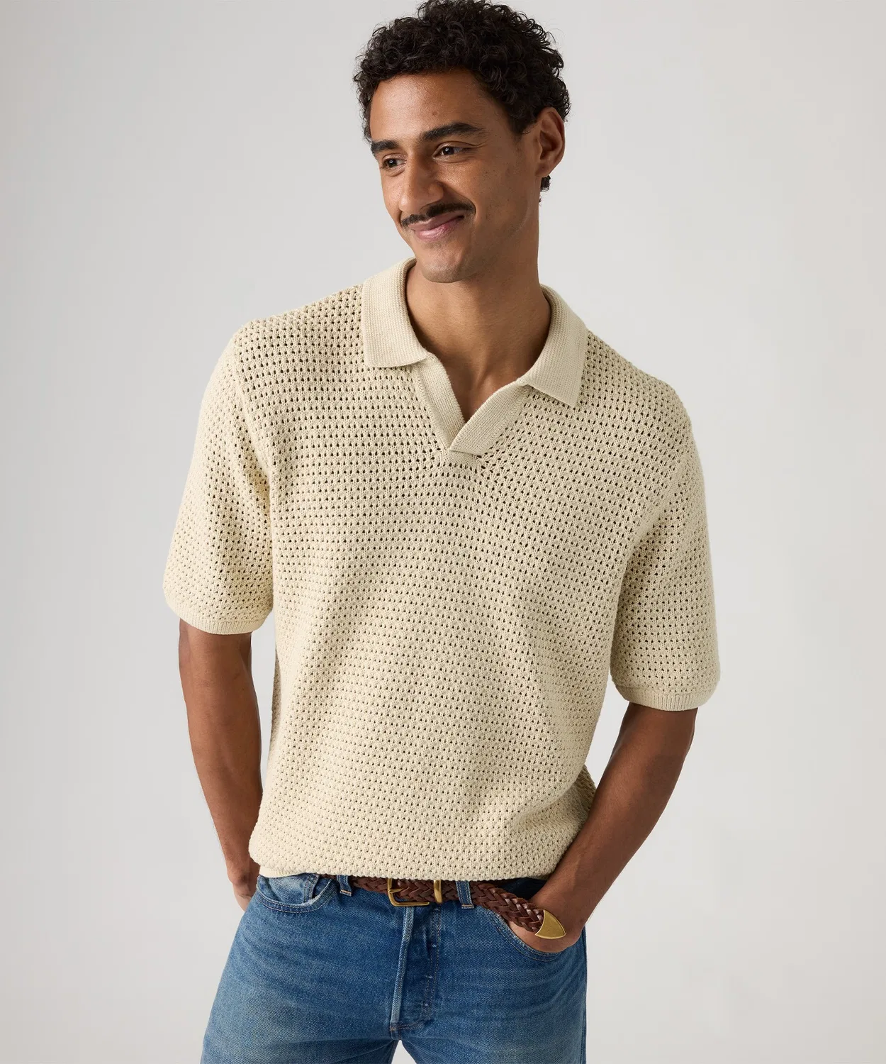 Мужская хлопковая футболка-поло с открытым воротником Dillon Levi's, White