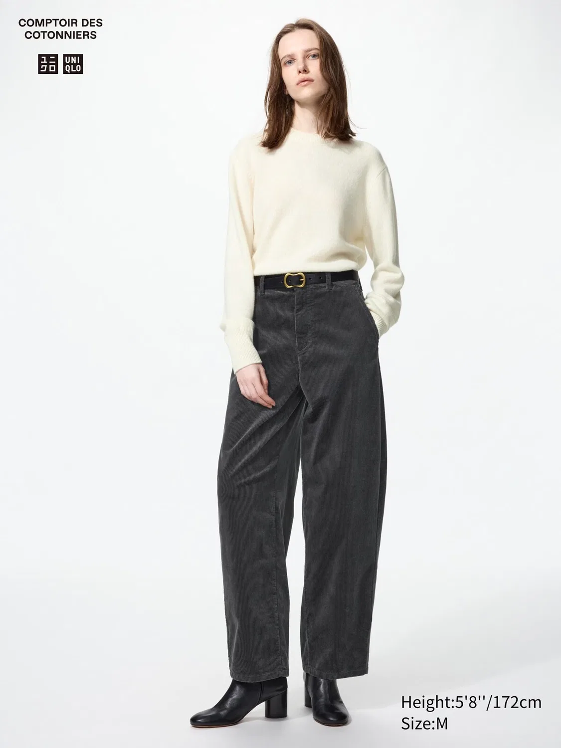 Брюки вельветовые Uniqlo, широкие штанины, темно-серый