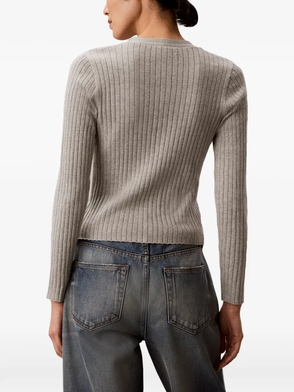 Кардиган в рубчик с нашивкой-логотипом Calvin Klein, серый — фото 3