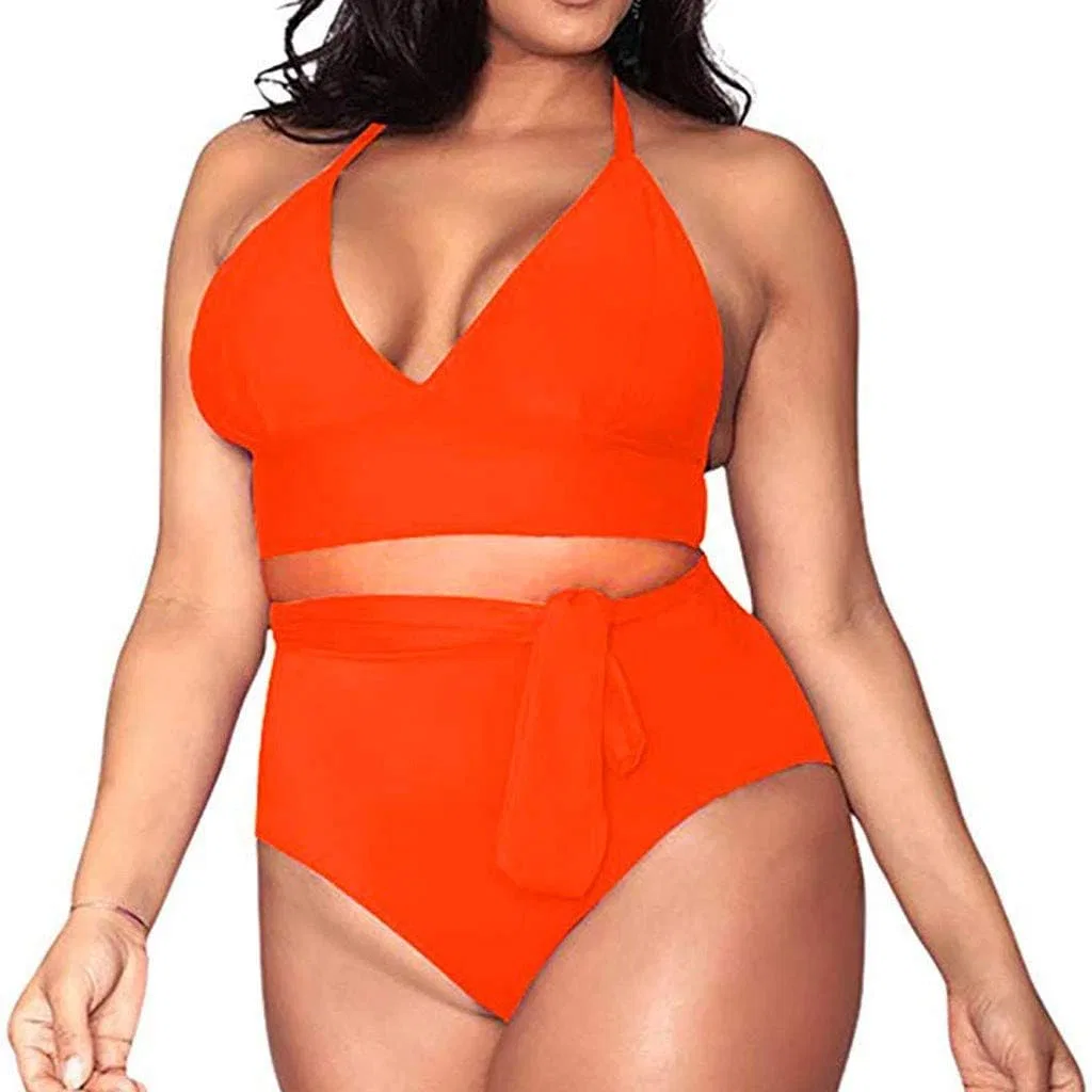 Женский бикини с высокой талией и утяжкой живота, Orange — фото 2