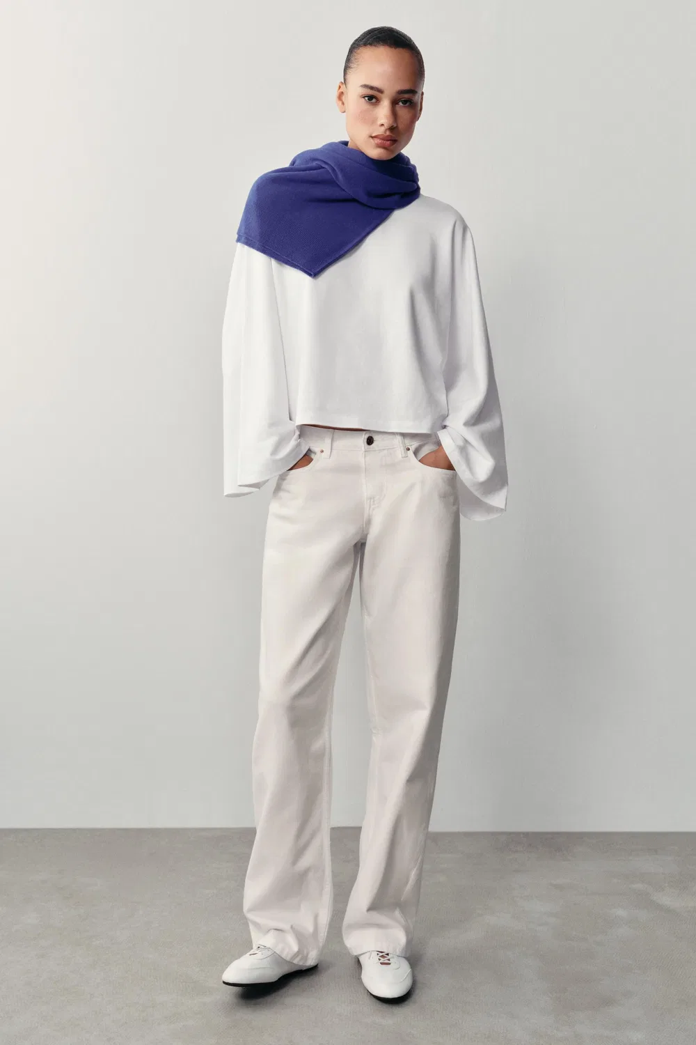 Хлопковая футболка с широкими рукавами ZARA, White
