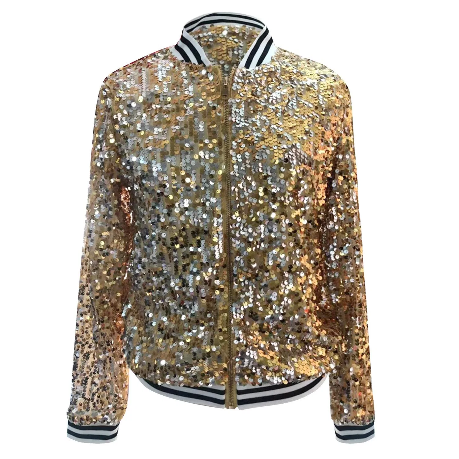 Женская куртка с пайетками с длинным рукавом Women Glitter Jacket, Gold — фото 4