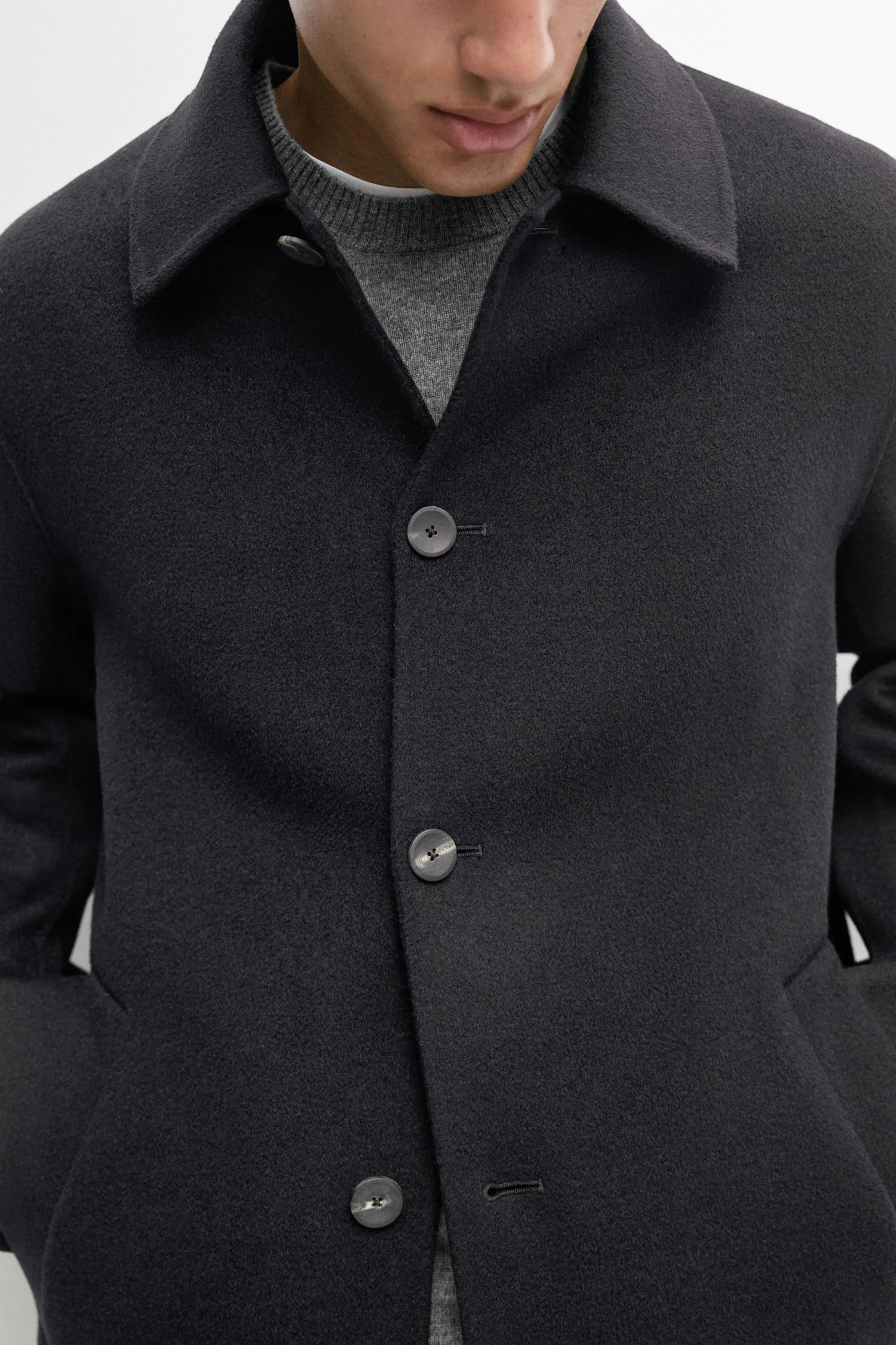 Пальто Massimo Dutti Long double-faced wool blend, темно-синий — фото 4