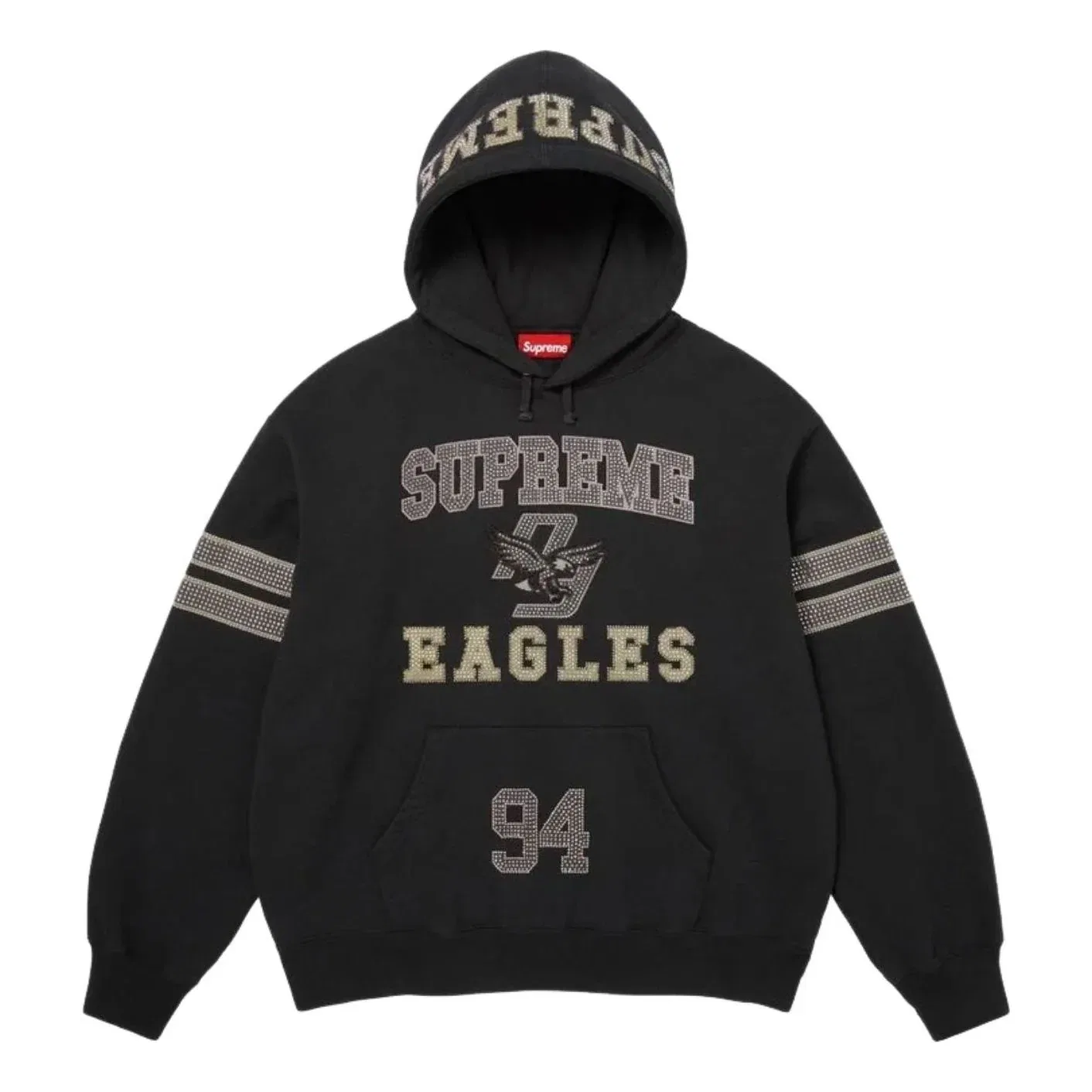 Мужское худи FW26 Rhinestone Eagle Hooded Sweatshirt 'Black' Supreme, черный