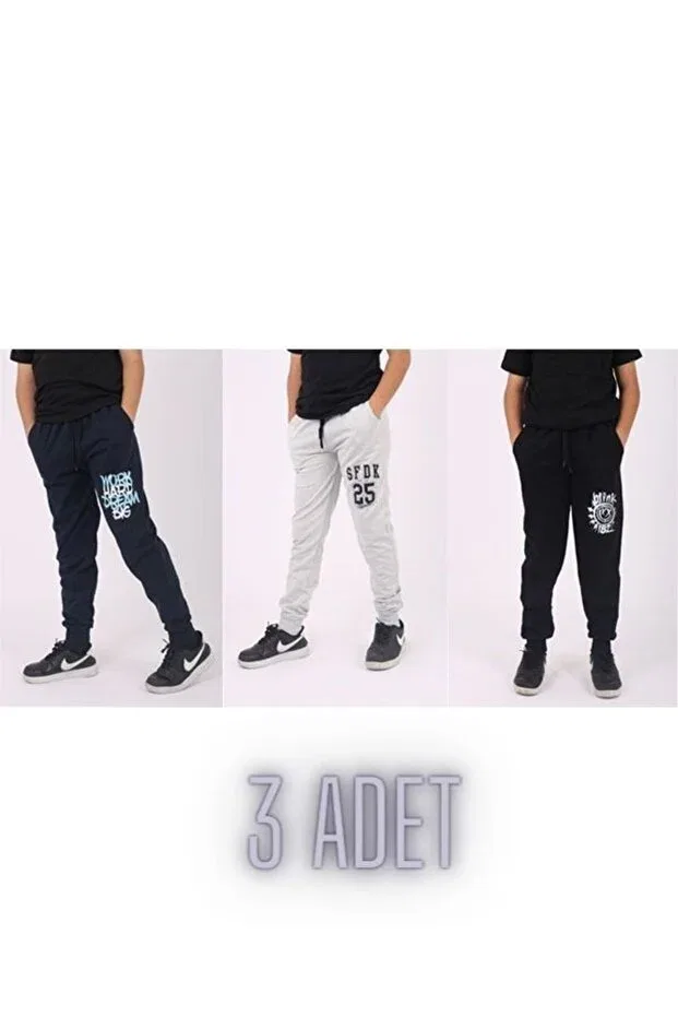 Детские спортивные брюки для мальчиков с принтом 3 шт Cm Buseyiz, Black Gray Navy Blue
