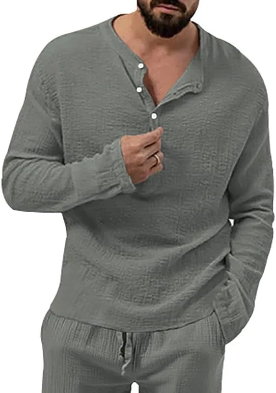 Мужская футболка-поло с воротником хенли Long Sleeve, Dark Grey