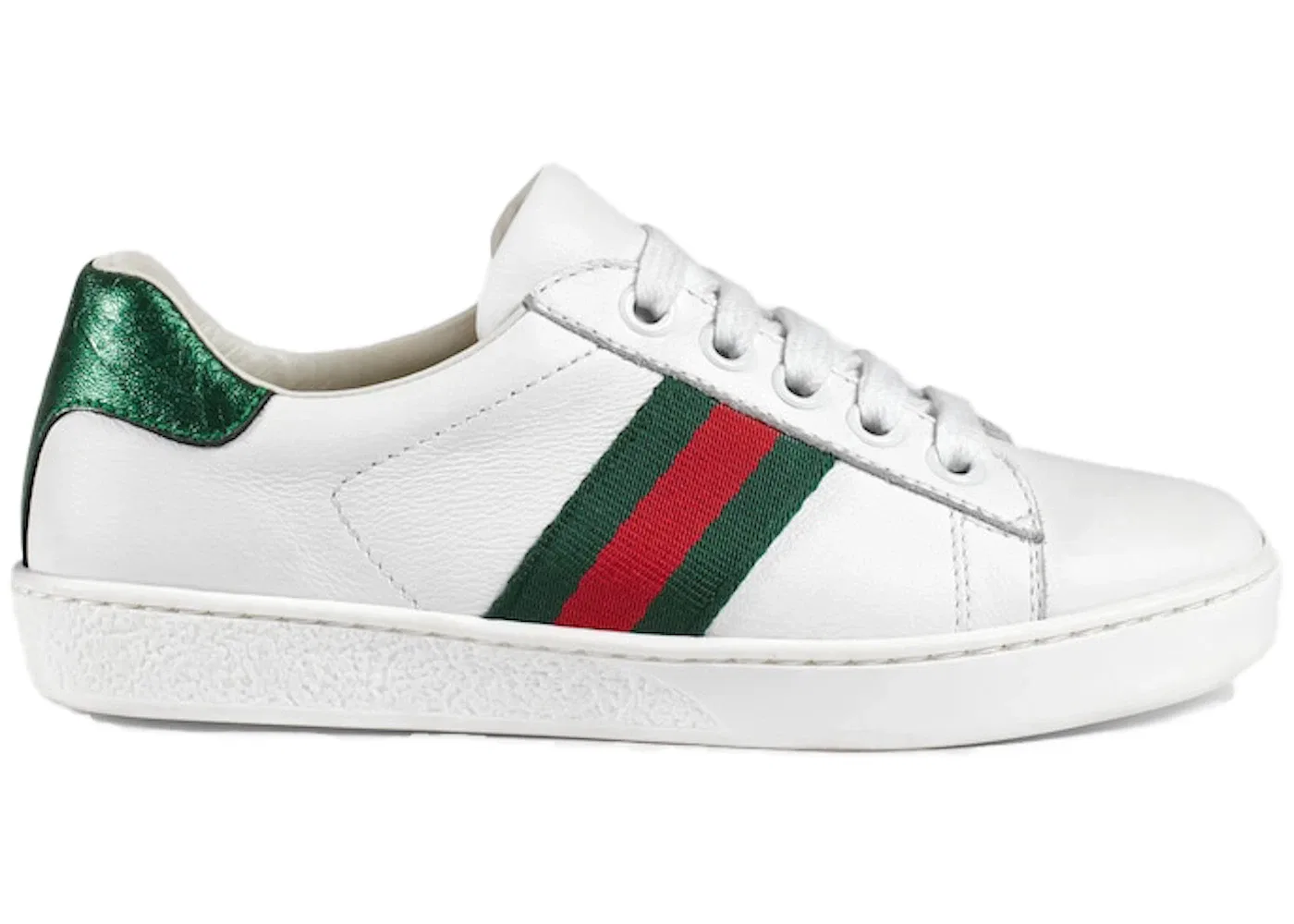 Детские кеды Gucci Ace Leather Sneaker, белые с красной и зеленой полосой
