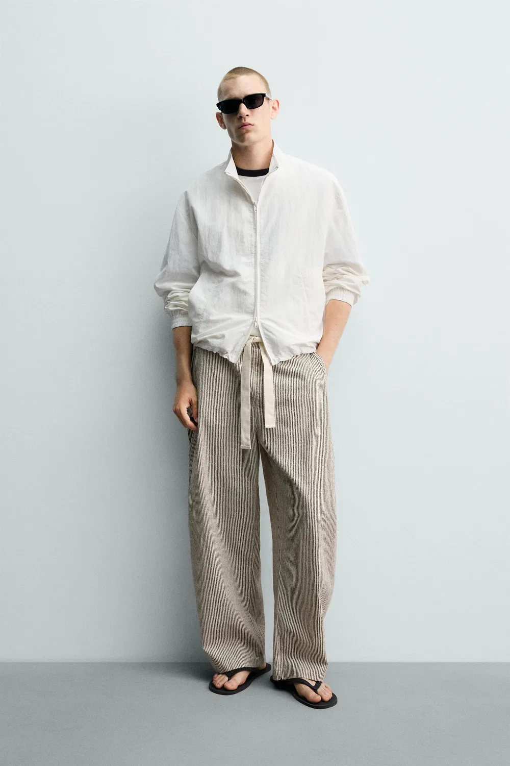 Полосатые широкие брюки с поясом ZARA, striped