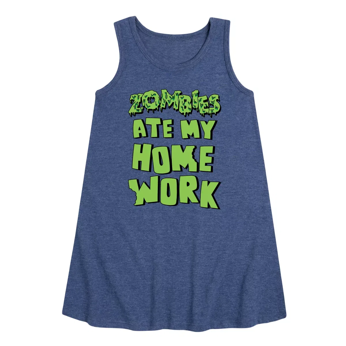 Детское платье-трапеция без рукавов с принтом Zombies Ate My Homework Instant Message, Heather Navy