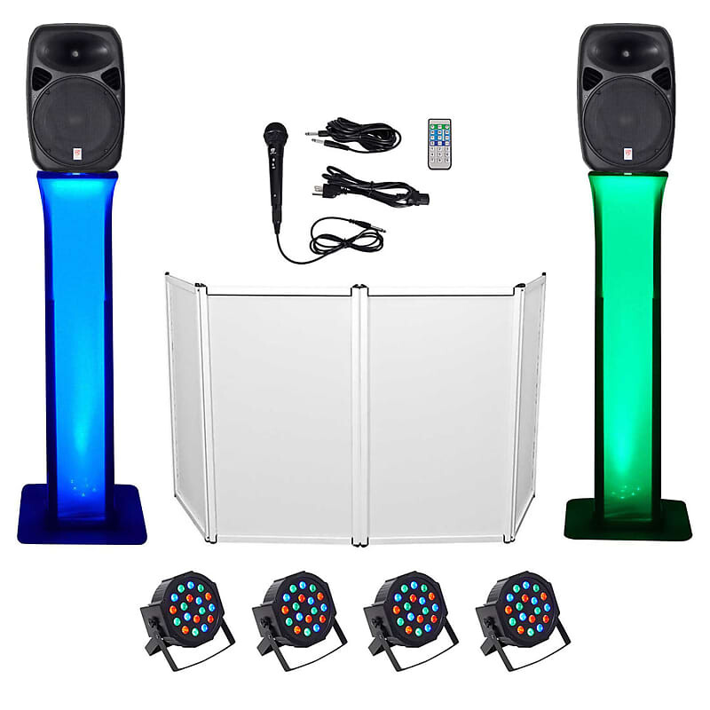 

DJ-пакет с двумя 15-дюймовыми Bluetooth-динамиками + микрофоном + штативом + тотемными стойками + фасадом + подсветкой Rockville RPG152K+(2) RTP32W+RFAAW PACK