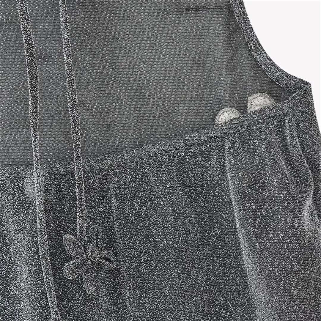 Женское A-силуэта платье миди с цветочной вышивкой, Silver Gray — фото 2