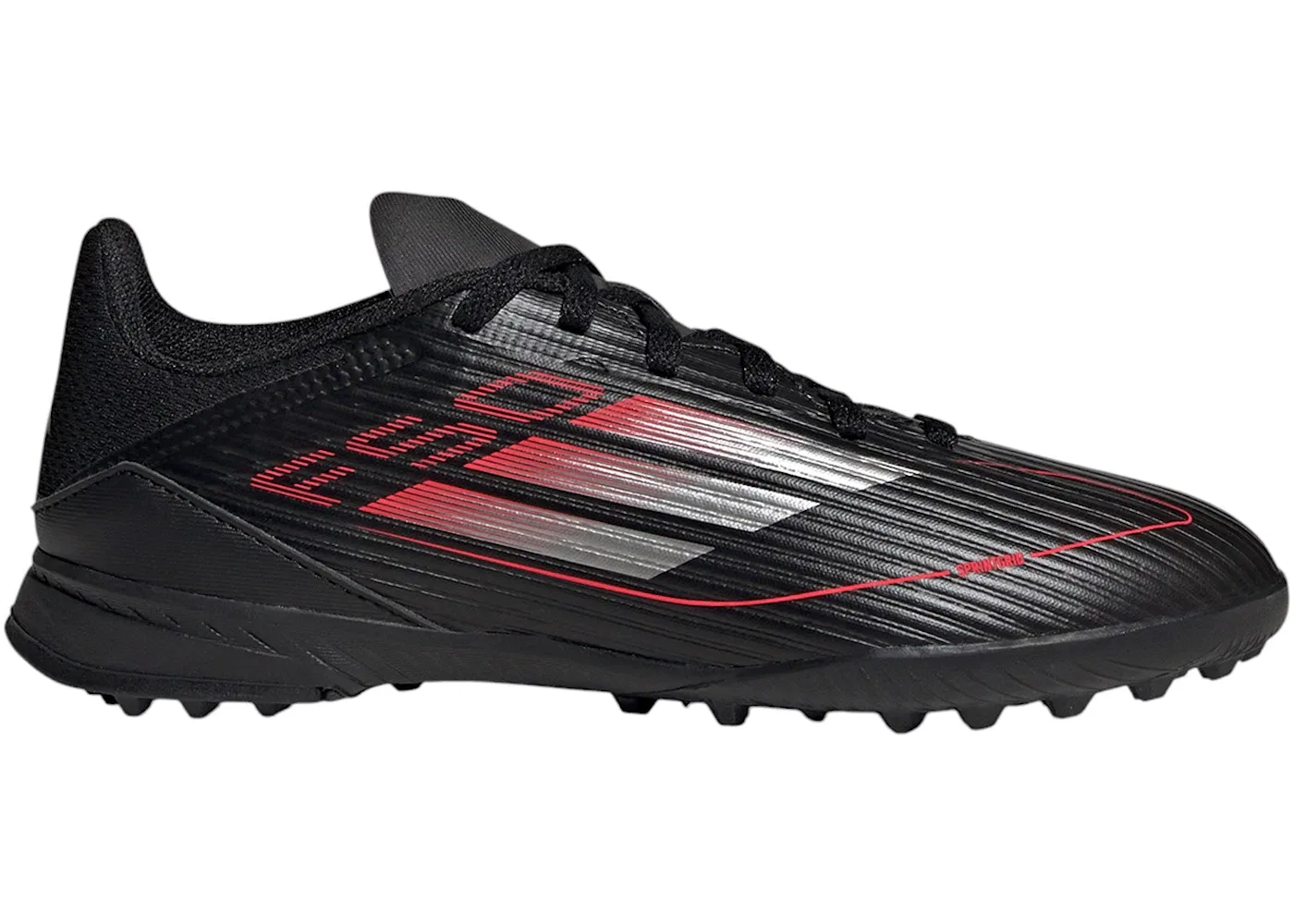 Детские бутсы для футбола на искусственном покрытии Adidas F50 League Turf, Core Black Iron Metallic Lucid Red
