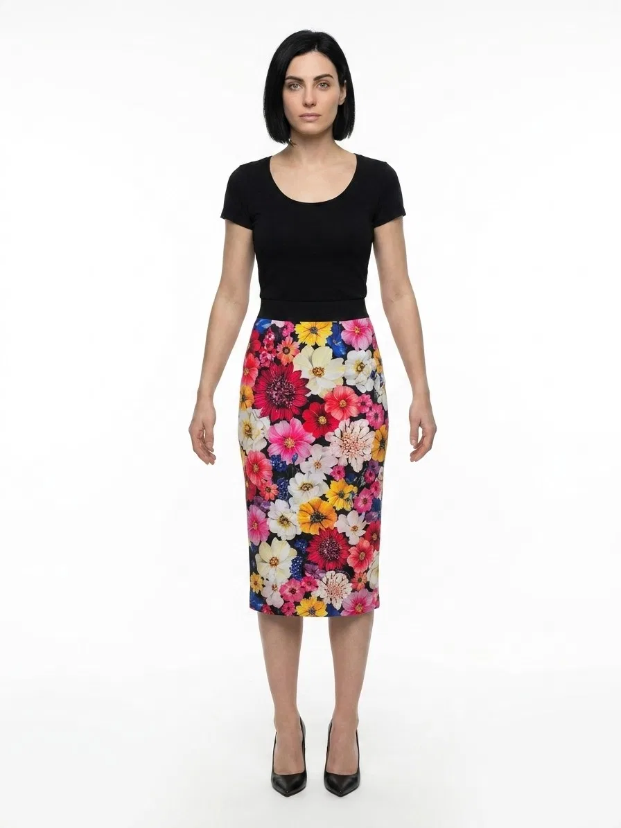 Женская юбка-миди с принтом Multicolor Elastane Midi Skirt Dolce & Gabbana, Multicolor